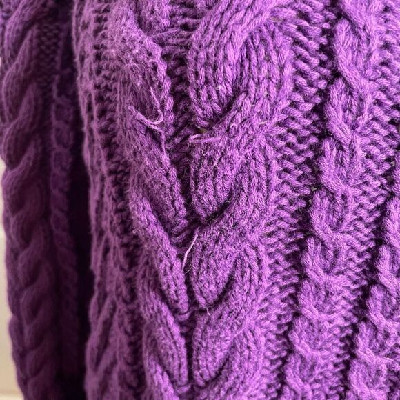 Lands’ End Womens Cable Knit Cardigan XL Petite Purple Royal Varsity Cottagecore - Picture 9 of 12